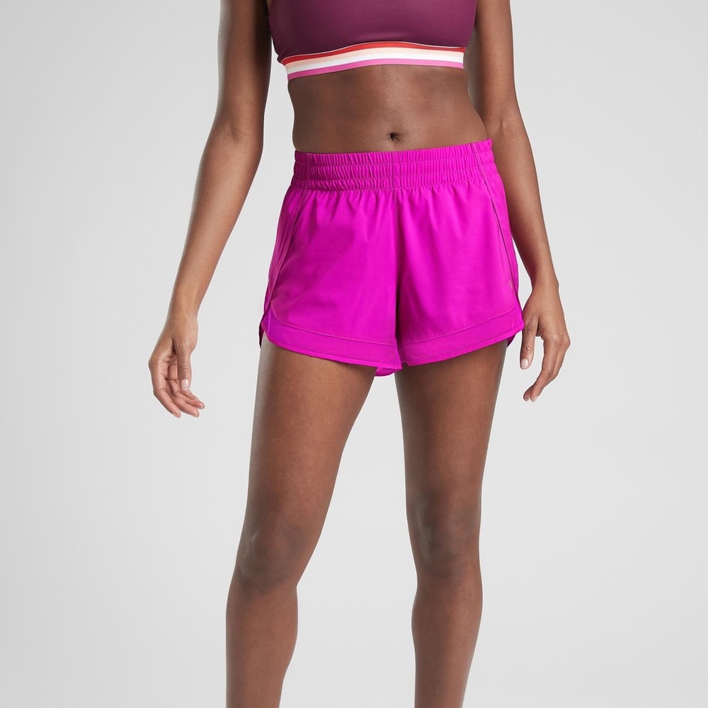 Athleta Mesh Racer Run shorts fucsia
